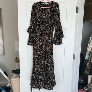 Max Studio Black and Brown Floral Long Sleeve Dress
